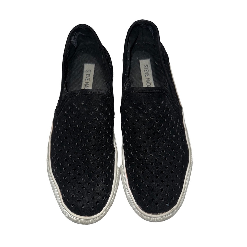Steve Madden Women Owen Low Top Slip On Suede Sneakers‎ Black Size 8 Perforated